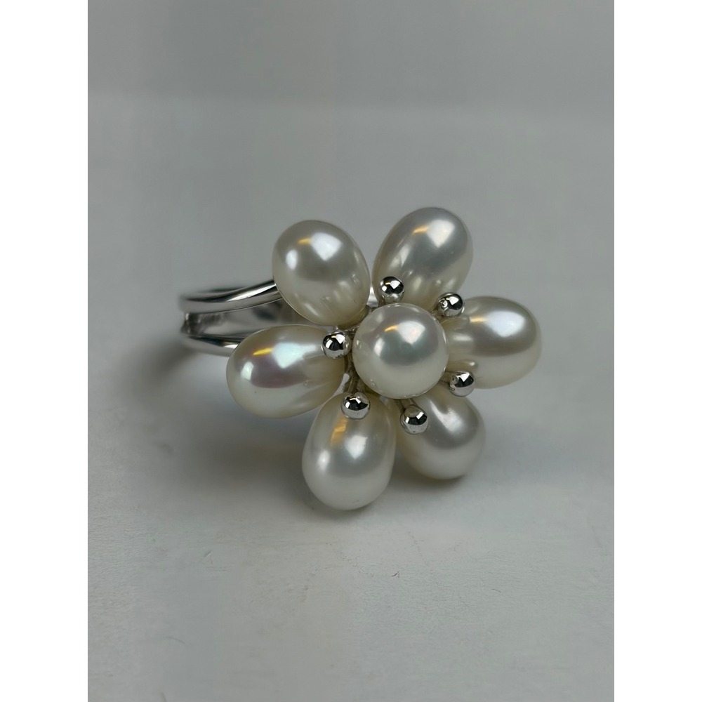 Honora 925 Sterling Silver Pearl Flower Ring 5.5 White Cluster Floral Cocktail